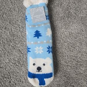 Blue and White Sherpa Critter Socks